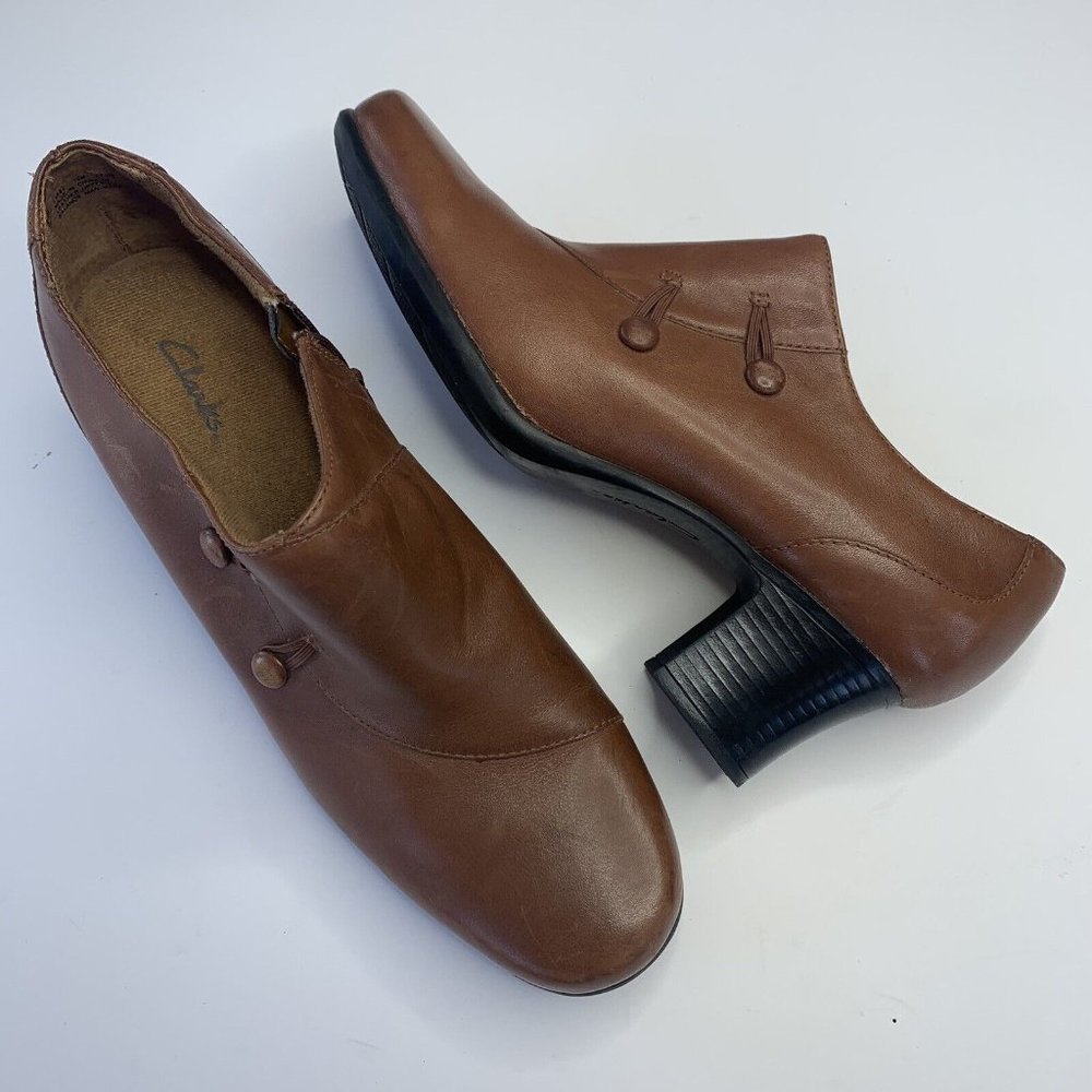 Clarks Brown Leather Zip Heeled Ankle Booties